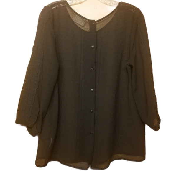 Urban Outfitters | Women's Pin & Needles Black Sheer Blouse (Size Large) - Picture 8 of 8